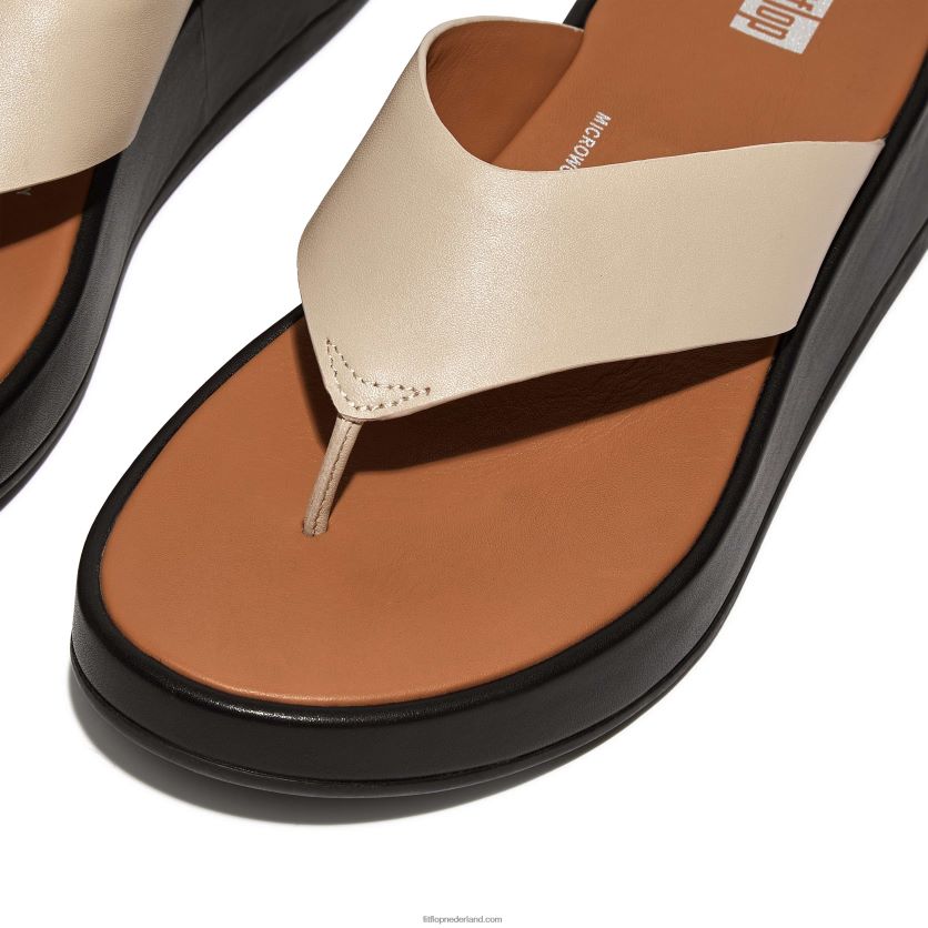 f-mode luxe leren sandalen met plateauzolen vrouwen Fitflop F4BXJ8127 beige/zwart