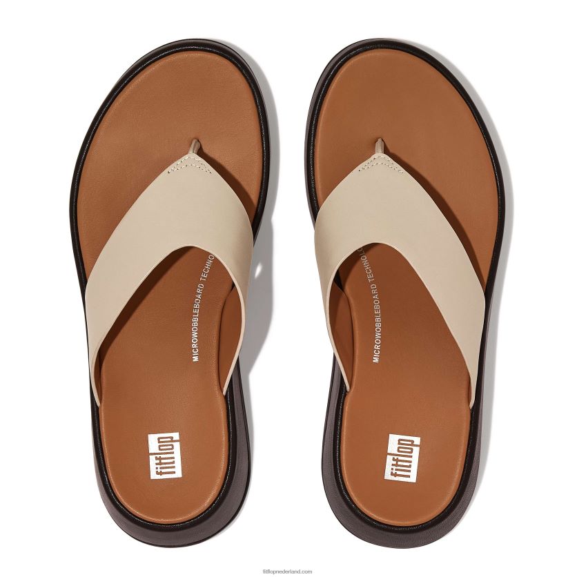 f-mode luxe leren sandalen met plateauzolen vrouwen Fitflop F4BXJ8127 beige/zwart