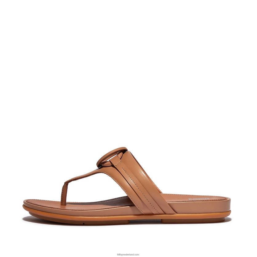 gracie circlet leren sandalen met teenstuk vrouwen Fitflop F4BXJ8145 latte bruin