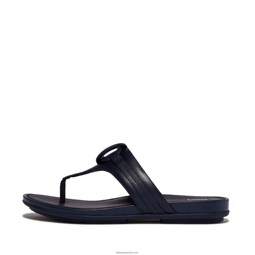 gracie circlet leren sandalen met teenstuk vrouwen Fitflop F4BXJ8146 middernacht marine