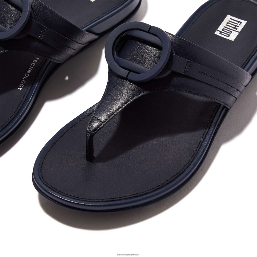 gracie circlet leren sandalen met teenstuk vrouwen Fitflop F4BXJ8146 middernacht marine