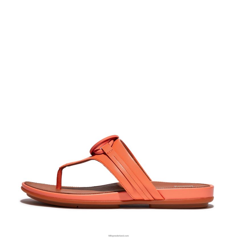 gracie circlet leren sandalen met teenstuk vrouwen Fitflop F4BXJ8147 zonneschijn koraal