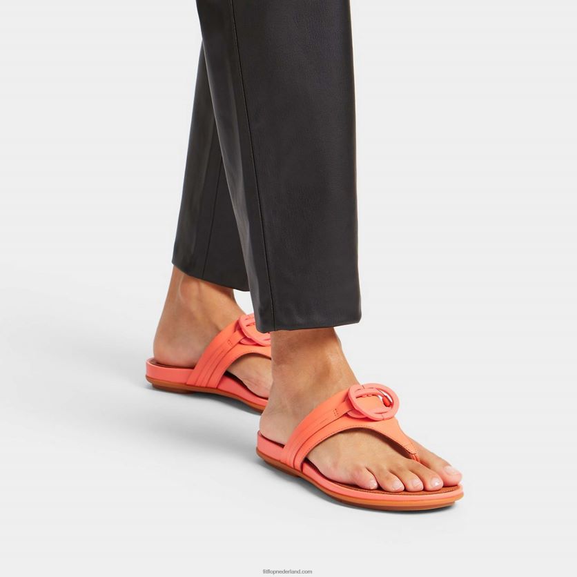 gracie circlet leren sandalen met teenstuk vrouwen Fitflop F4BXJ8147 zonneschijn koraal
