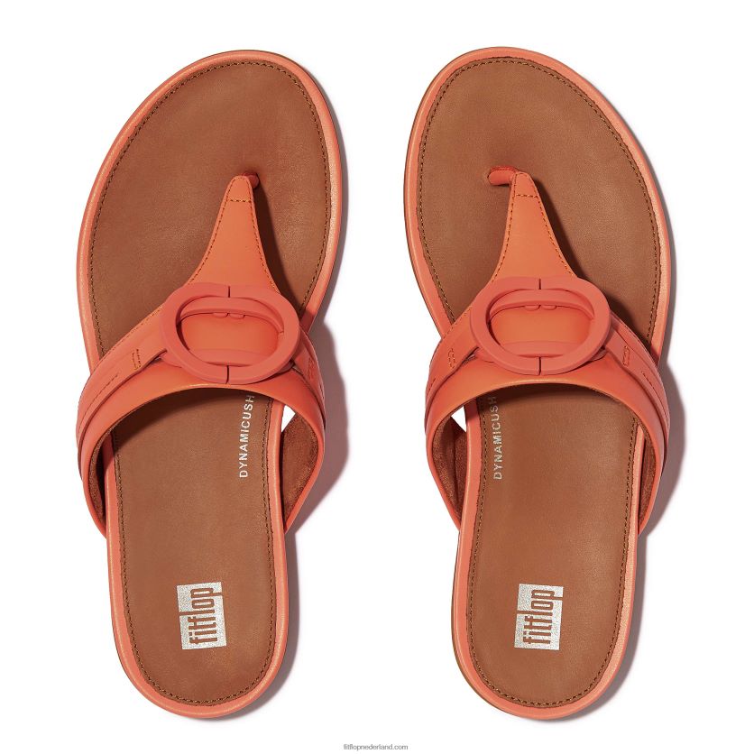gracie circlet leren sandalen met teenstuk vrouwen Fitflop F4BXJ8147 zonneschijn koraal