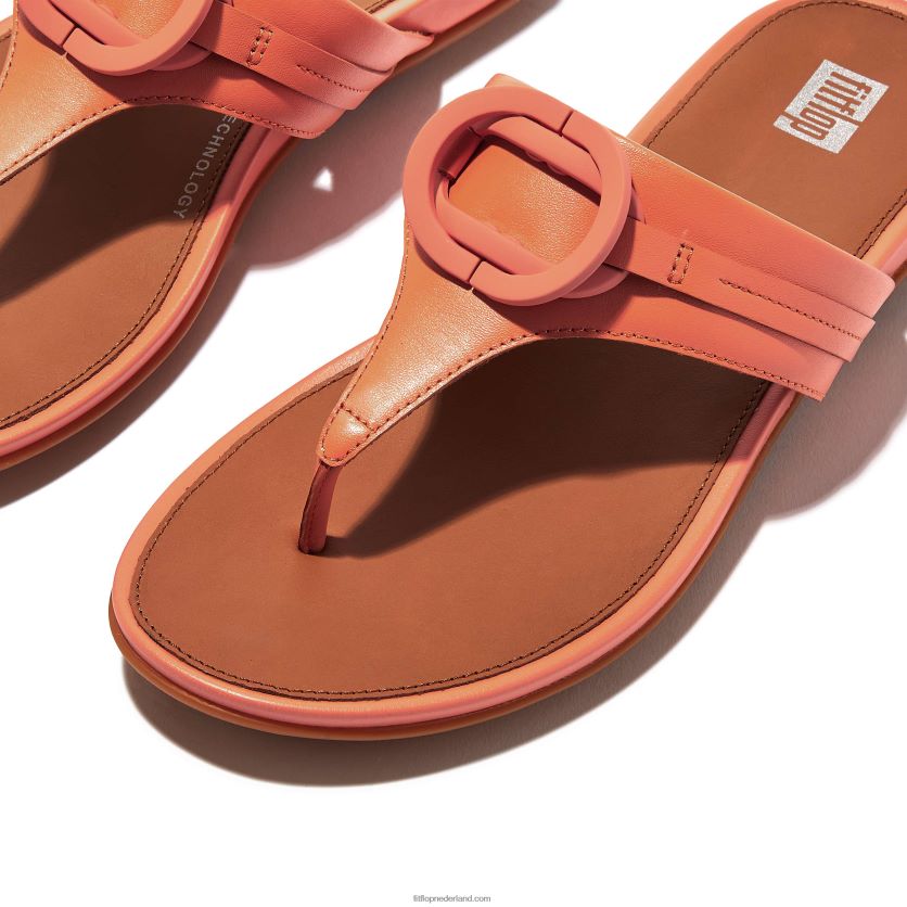 gracie circlet leren sandalen met teenstuk vrouwen Fitflop F4BXJ8147 zonneschijn koraal