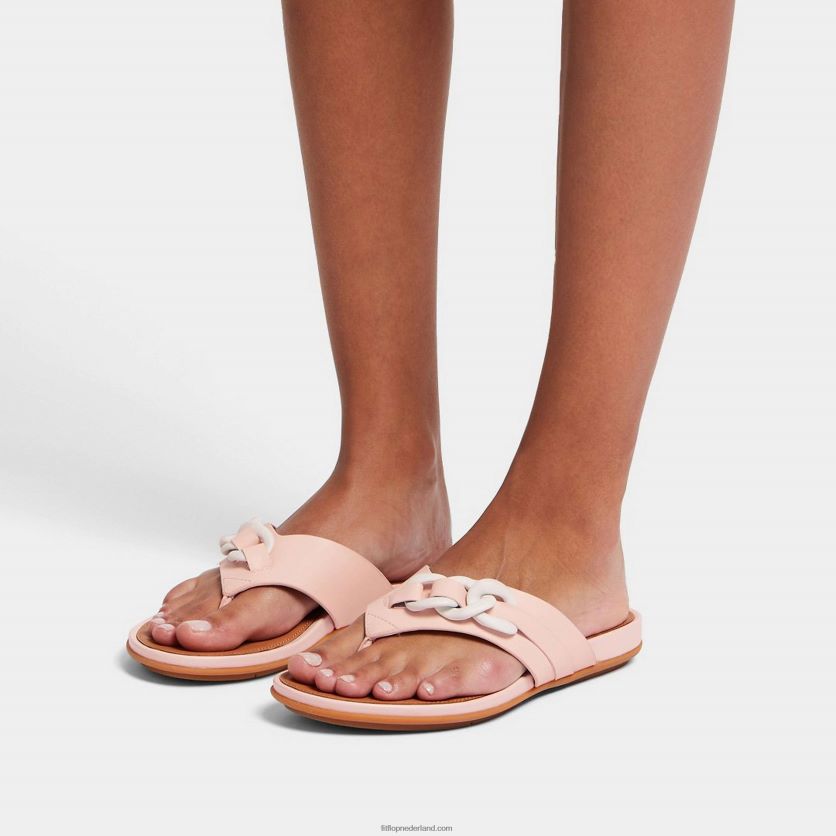 gracie leren sandalen met ketting op de neus vrouwen Fitflop F4BXJ8132 roze zout
