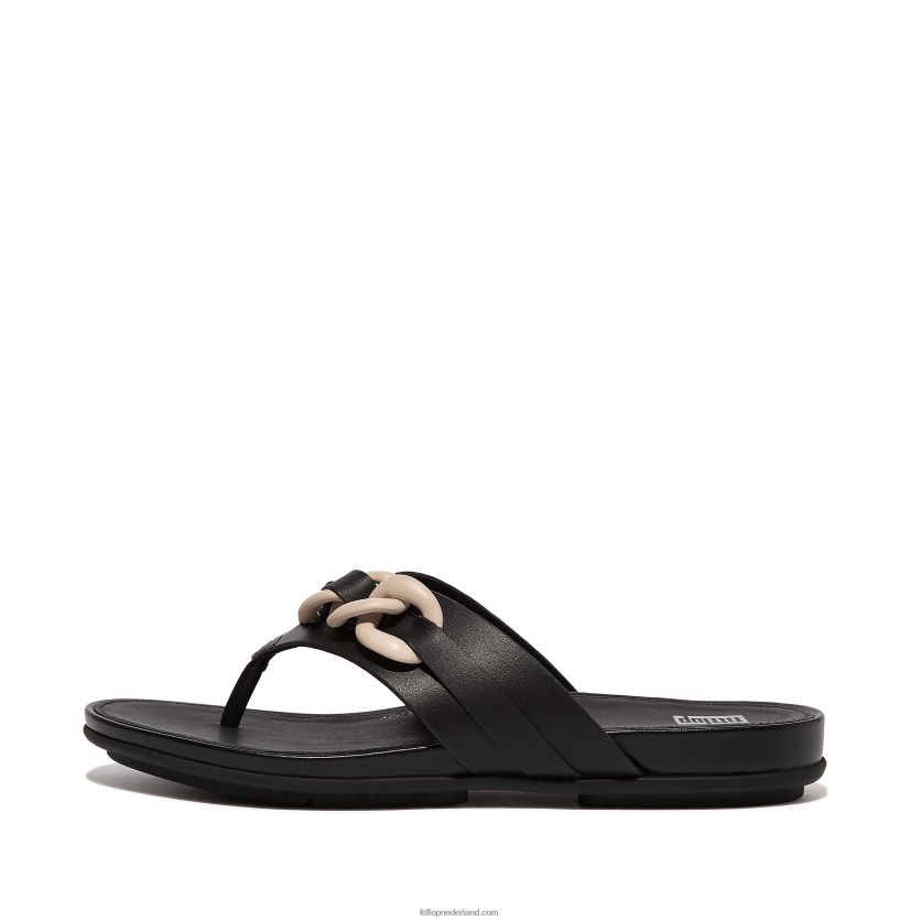 gracie leren sandalen met ketting op de neus vrouwen Fitflop F4BXJ8133 zwart