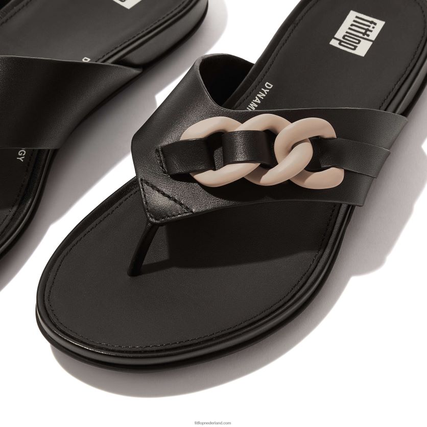 gracie leren sandalen met ketting op de neus vrouwen Fitflop F4BXJ8133 zwart