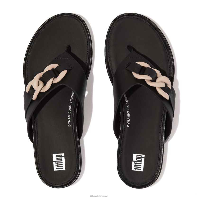 gracie leren sandalen met ketting op de neus vrouwen Fitflop F4BXJ8133 zwart