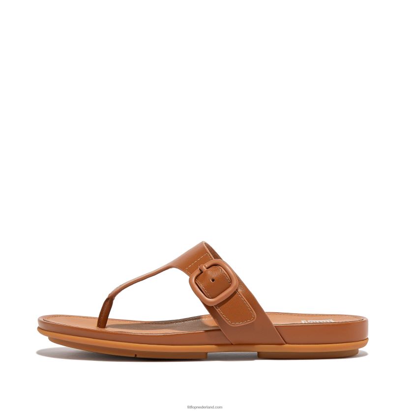 gracie sandalen met matte gesp en leren neus vrouwen Fitflop F4BXJ874 helemaal bruin