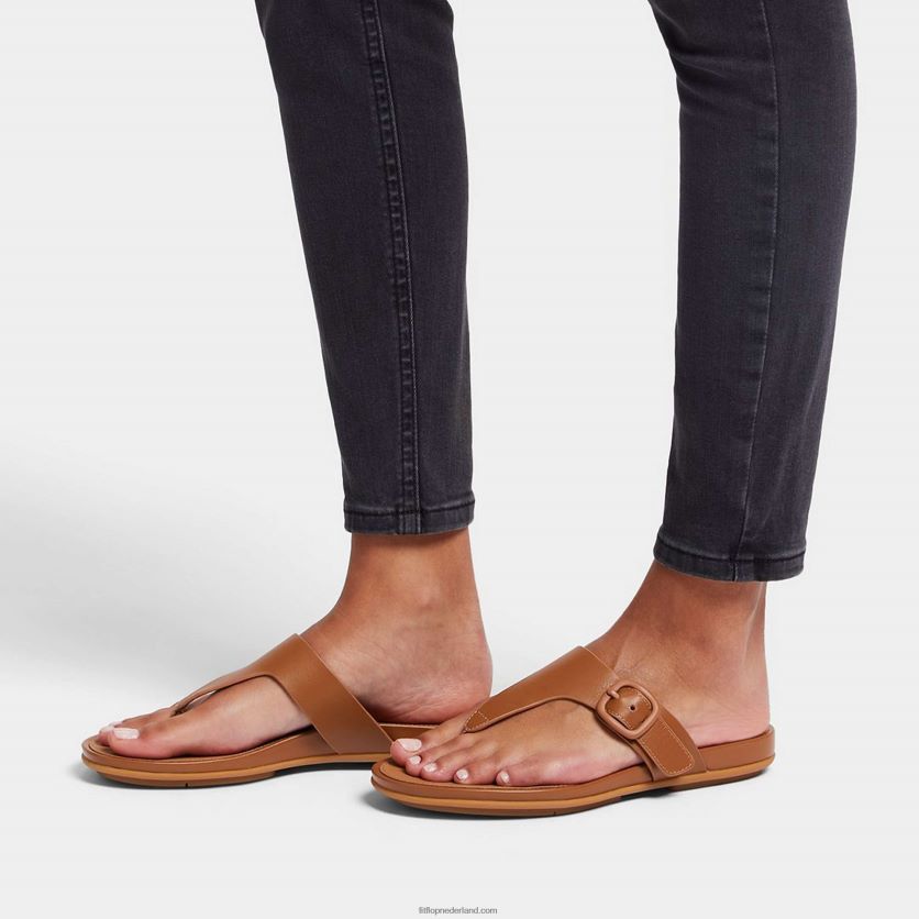 gracie sandalen met matte gesp en leren neus vrouwen Fitflop F4BXJ874 helemaal bruin