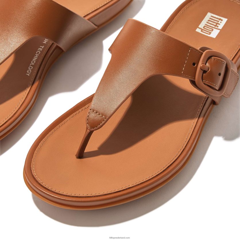 gracie sandalen met matte gesp en leren neus vrouwen Fitflop F4BXJ874 helemaal bruin