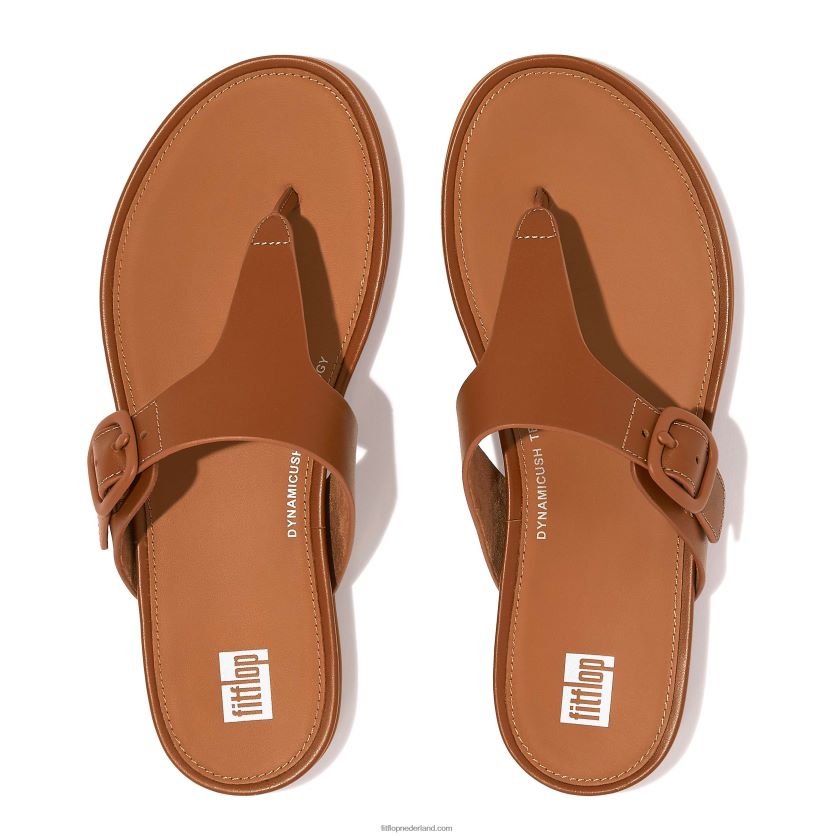 gracie sandalen met matte gesp en leren neus vrouwen Fitflop F4BXJ874 helemaal bruin