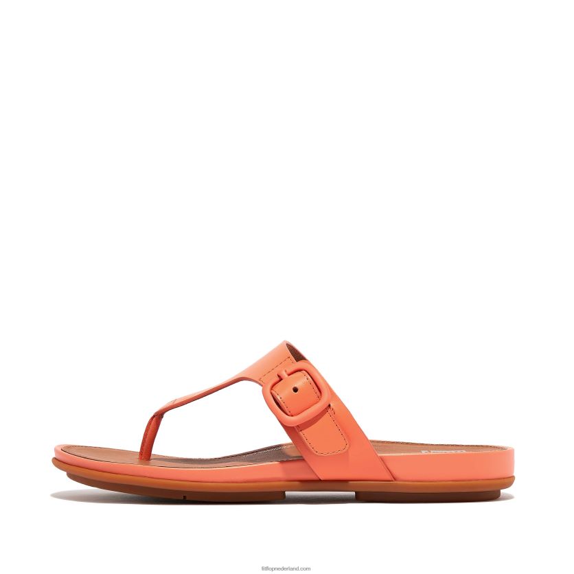 gracie sandalen met matte gesp en leren neus vrouwen Fitflop F4BXJ876 zonneschijn koraal