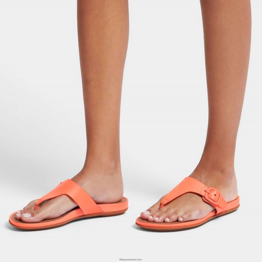gracie sandalen met matte gesp en leren neus vrouwen Fitflop F4BXJ876 zonneschijn koraal