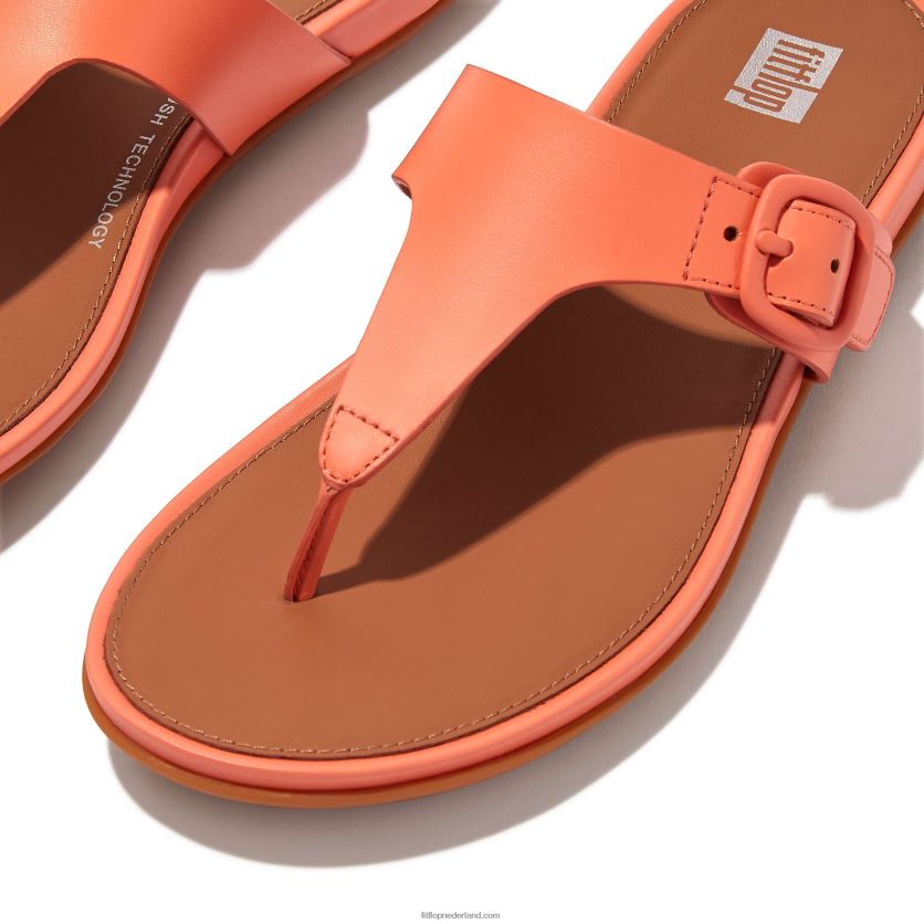 gracie sandalen met matte gesp en leren neus vrouwen Fitflop F4BXJ876 zonneschijn koraal