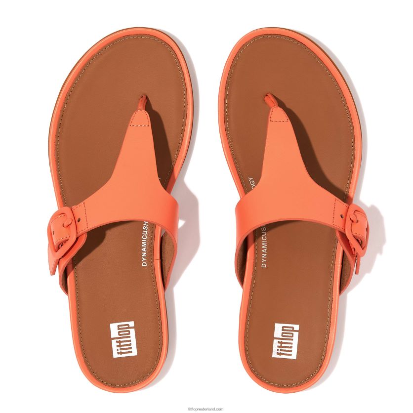 gracie sandalen met matte gesp en leren neus vrouwen Fitflop F4BXJ876 zonneschijn koraal