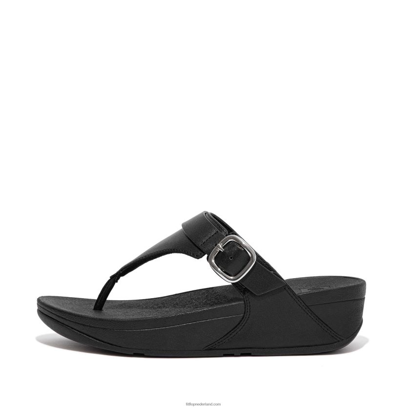 lulu verstelbare lederen teenstukken vrouwen Fitflop F4BXJ8101 helemaal zwart