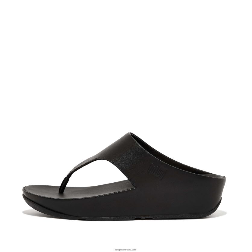 shuv leren sandalen met teenstuk vrouwen Fitflop F4BXJ8148 helemaal zwart