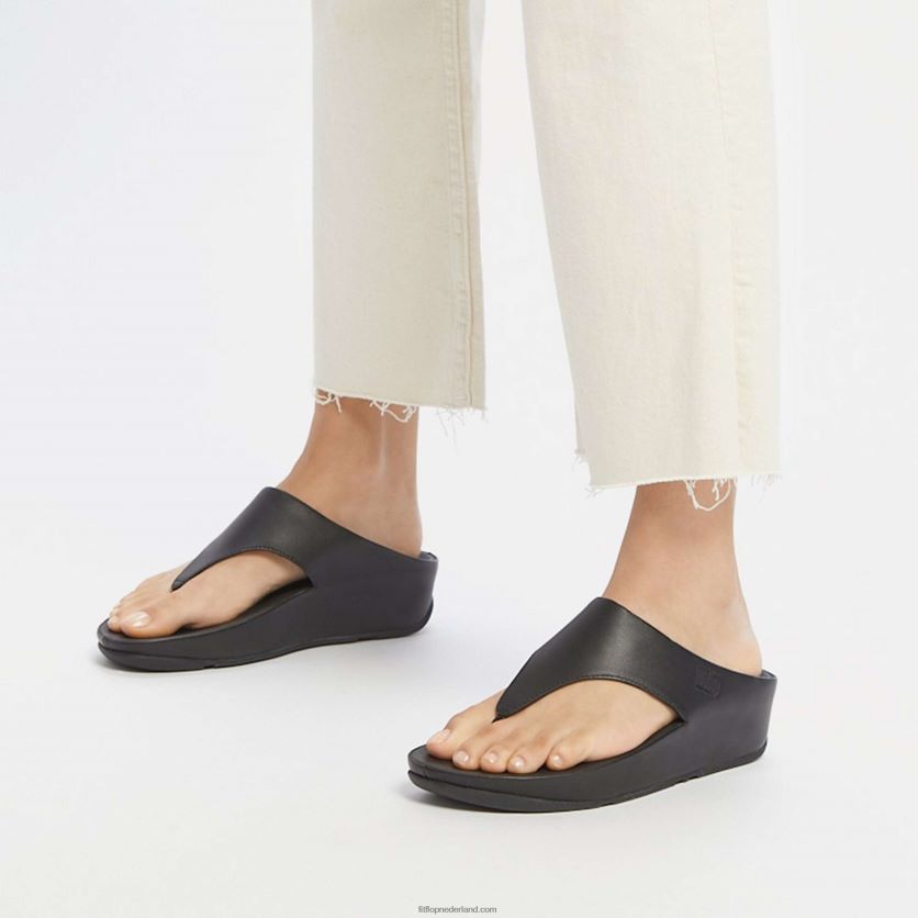 shuv leren sandalen met teenstuk vrouwen Fitflop F4BXJ8148 helemaal zwart