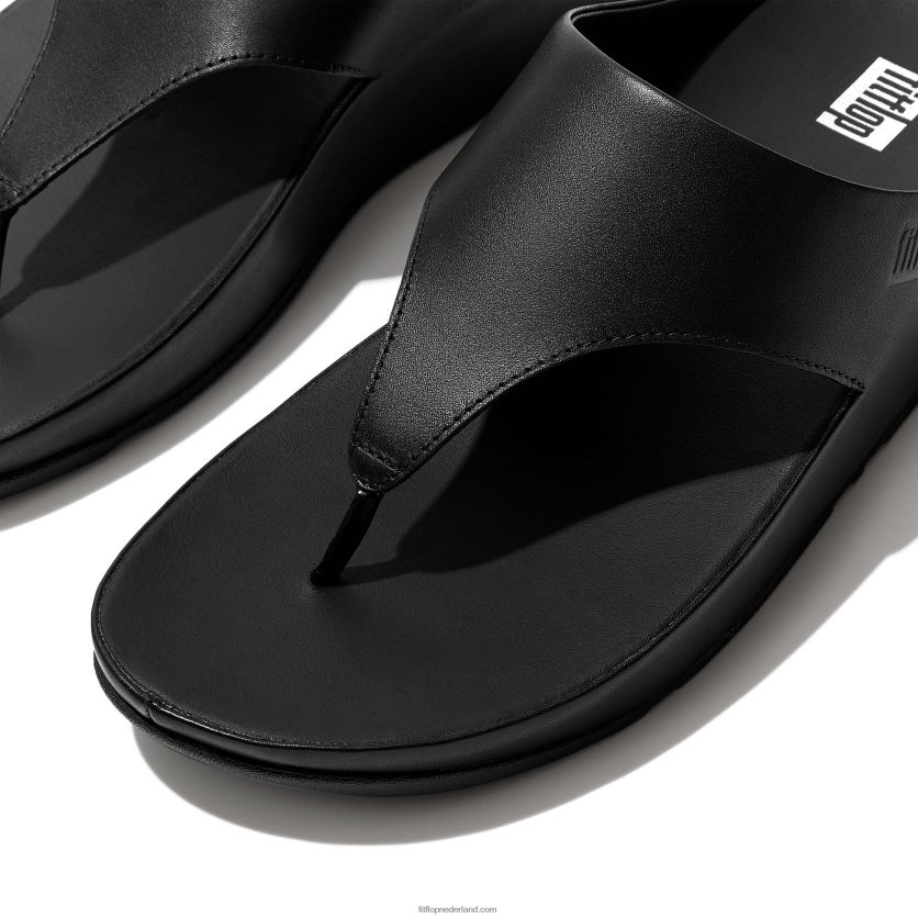 shuv leren sandalen met teenstuk vrouwen Fitflop F4BXJ8148 helemaal zwart