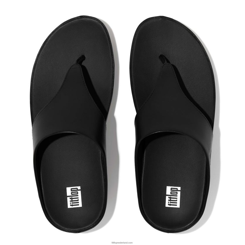 shuv leren sandalen met teenstuk vrouwen Fitflop F4BXJ8148 helemaal zwart