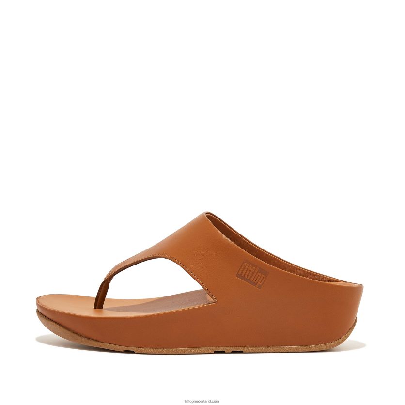 shuv leren sandalen met teenstuk vrouwen Fitflop F4BXJ8149 lichte tint