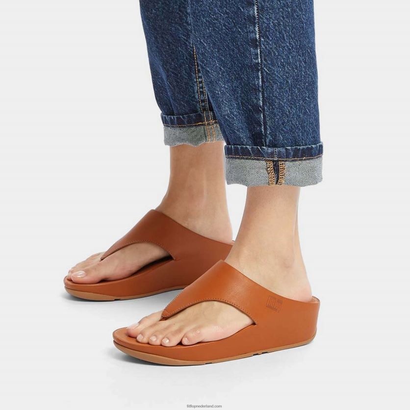 shuv leren sandalen met teenstuk vrouwen Fitflop F4BXJ8149 lichte tint