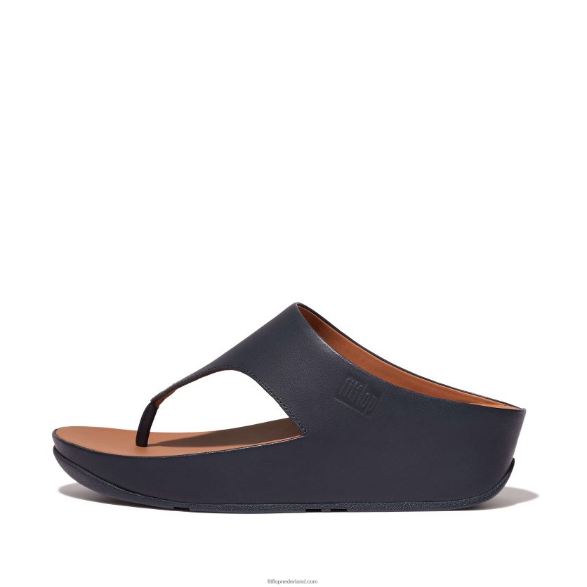 shuv leren sandalen met teenstuk vrouwen Fitflop F4BXJ8150 middernacht marine