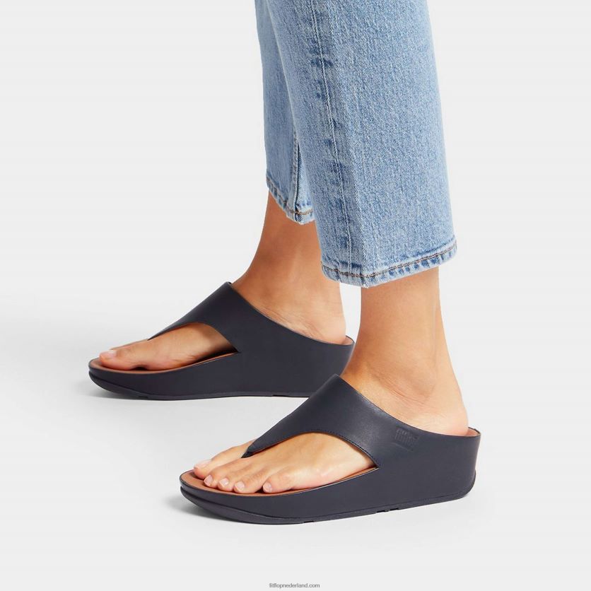 shuv leren sandalen met teenstuk vrouwen Fitflop F4BXJ8150 middernacht marine