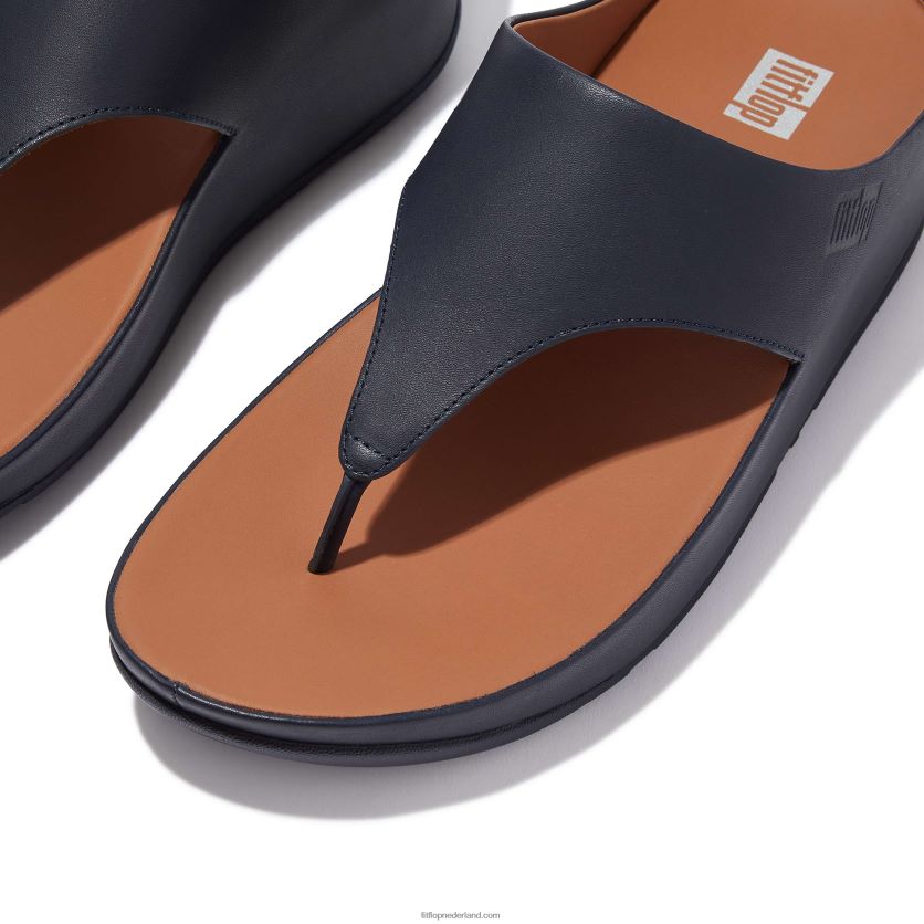 shuv leren sandalen met teenstuk vrouwen Fitflop F4BXJ8150 middernacht marine