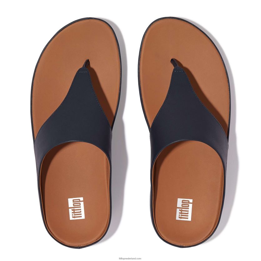 shuv leren sandalen met teenstuk vrouwen Fitflop F4BXJ8150 middernacht marine