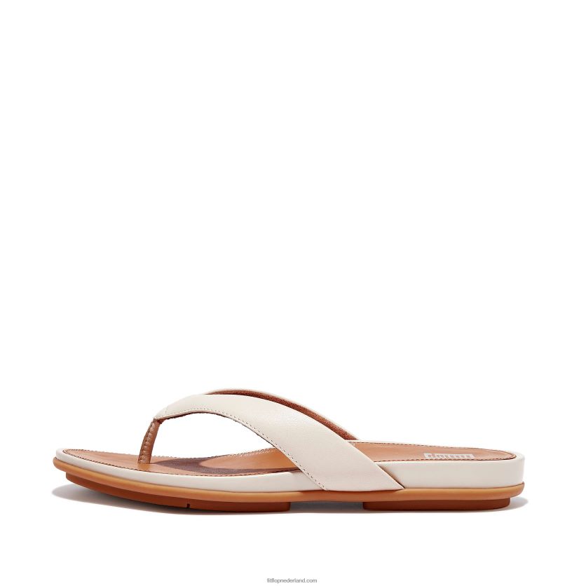 gracie leren teenslippers vrouwen Fitflop F4BXJ813 steenbeige