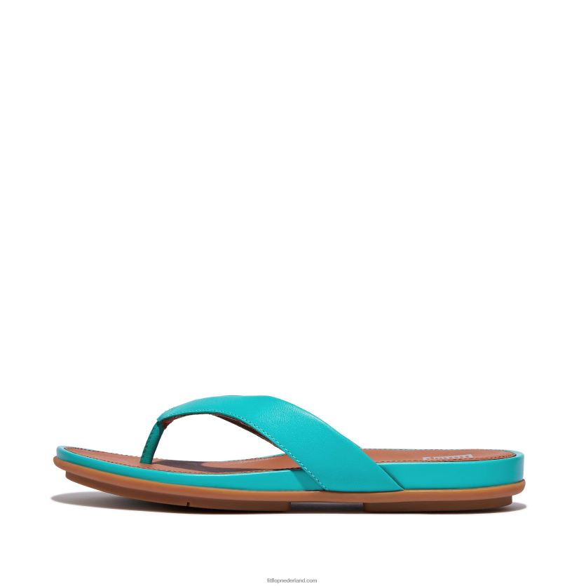gracie leren teenslippers vrouwen Fitflop F4BXJ88 tahiti blauw