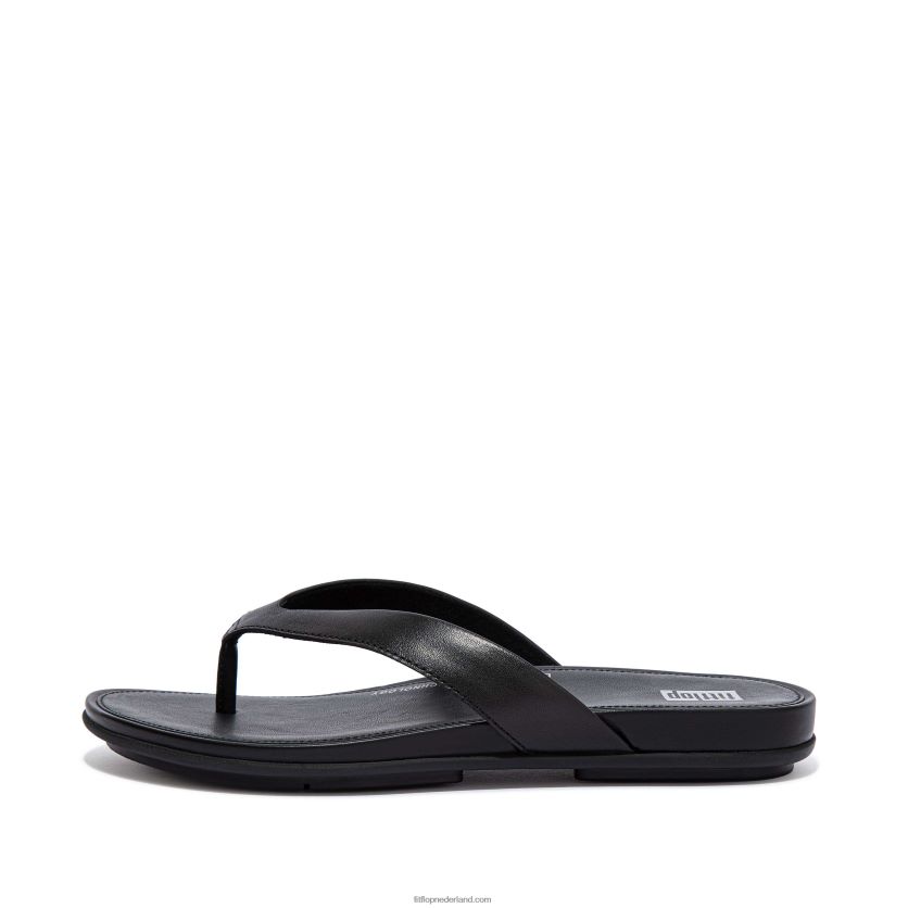 gracie leren teenslippers vrouwen Fitflop F4BXJ89 helemaal zwart