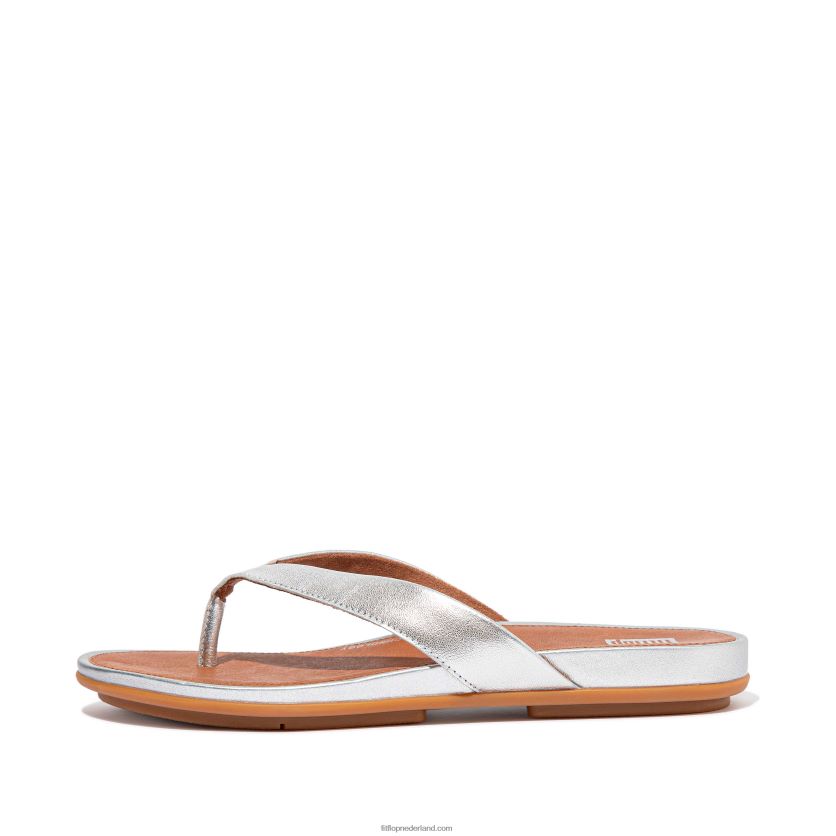 gracie metallic leren teenslippers vrouwen Fitflop F4BXJ811 zilver