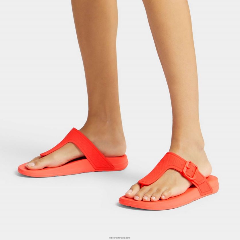 iqushion teenslippers met verstelbare gesp vrouwen Fitflop F4BXJ87 neon-oranje