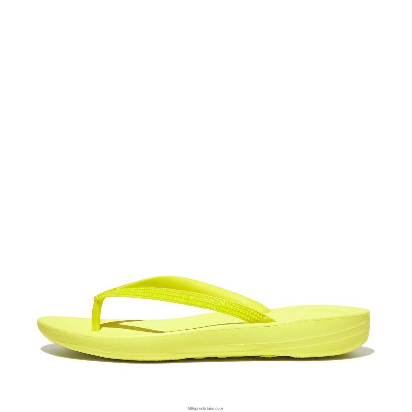 qushion sprankelende teenslippers vrouwen Fitflop F4BXJ815 elektrisch geel