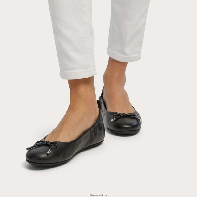 Allegro leren ballerina\'s met strik vrouwen Fitflop F4BXJ8290 helemaal zwart