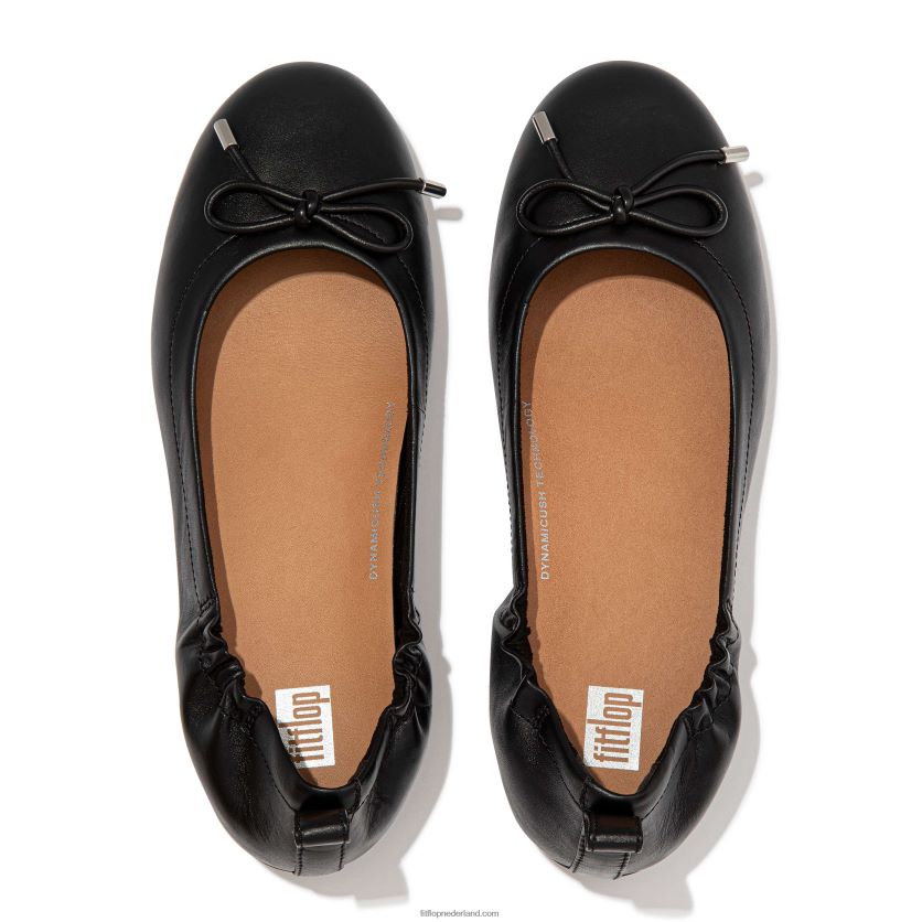 Allegro leren ballerina\'s met strik vrouwen Fitflop F4BXJ8290 helemaal zwart