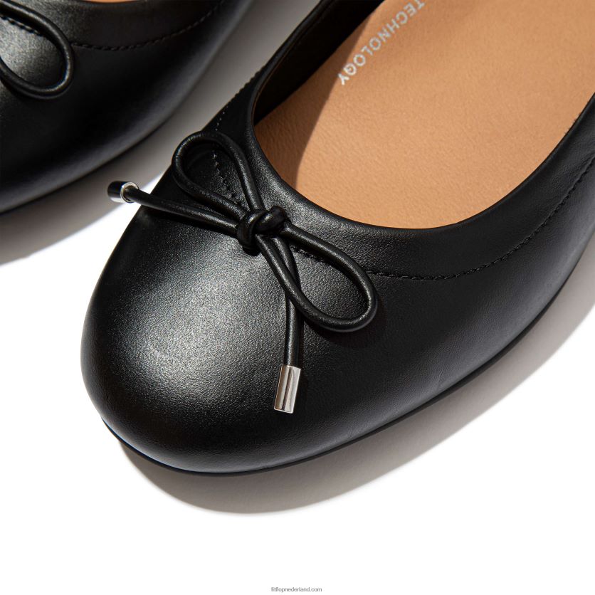 Allegro leren ballerina\'s met strik vrouwen Fitflop F4BXJ8290 helemaal zwart