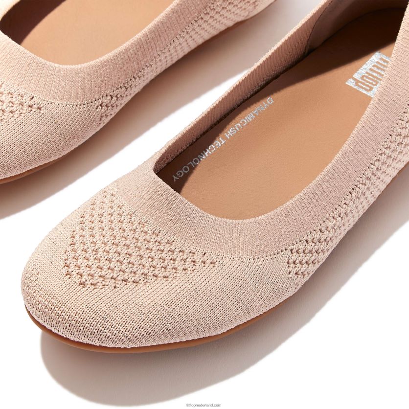 allegro e01 multi-gebreide ballerina\'s vrouwen Fitflop F4BXJ8292 bruin/platina
