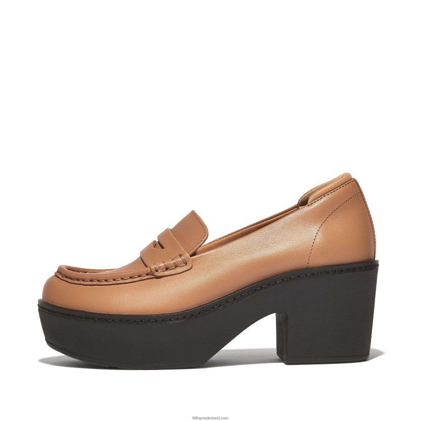 pilar leren loafers met plateauzool vrouwen Fitflop F4BXJ8157 latte bruin