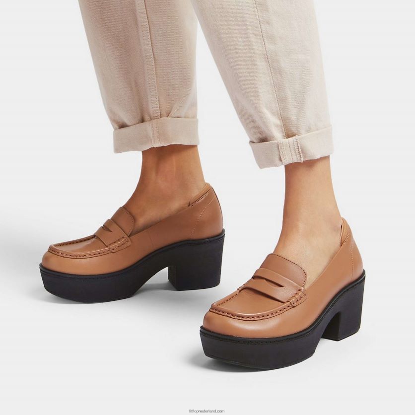 pilar leren loafers met plateauzool vrouwen Fitflop F4BXJ8157 latte bruin