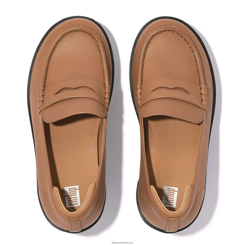 pilar leren loafers met plateauzool vrouwen Fitflop F4BXJ8157 latte bruin