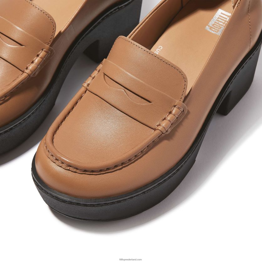 pilar leren loafers met plateauzool vrouwen Fitflop F4BXJ8157 latte bruin
