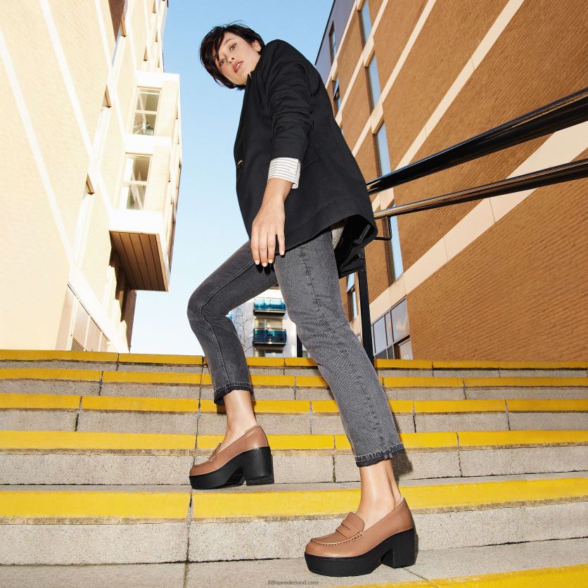 pilar leren loafers met plateauzool vrouwen Fitflop F4BXJ8157 latte bruin