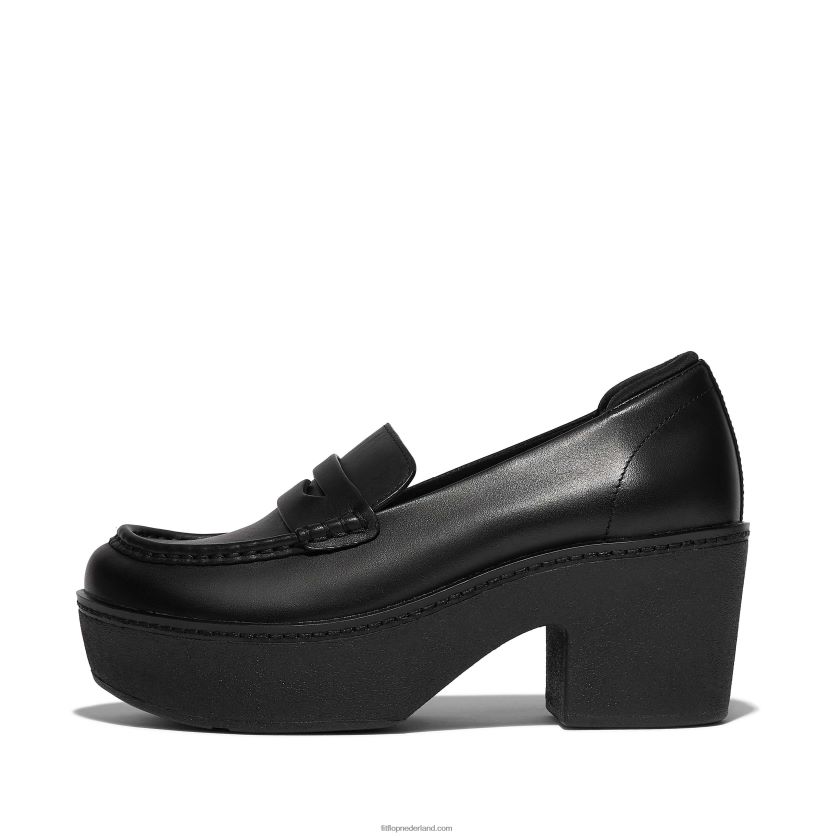 pilar leren loafers met plateauzool vrouwen Fitflop F4BXJ8158 helemaal zwart