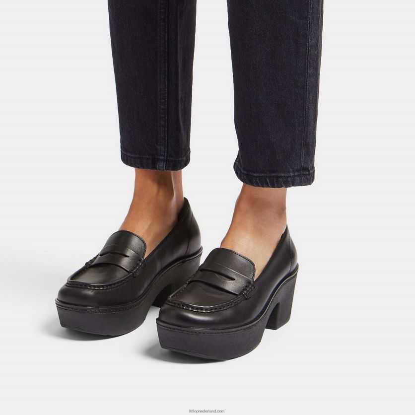 pilar leren loafers met plateauzool vrouwen Fitflop F4BXJ8158 helemaal zwart