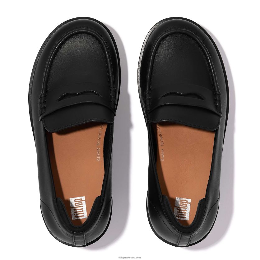 pilar leren loafers met plateauzool vrouwen Fitflop F4BXJ8158 helemaal zwart
